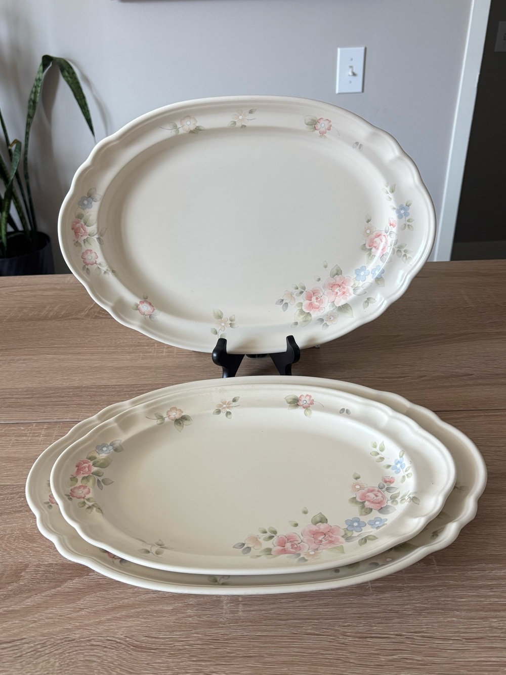 Set of 3 Pfaltzgraff Tea Rose Oval Serving Platters USA